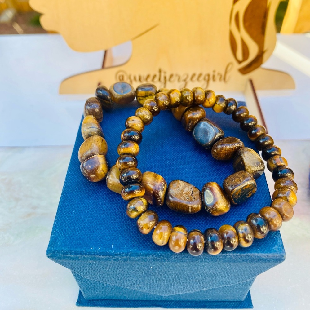Yellow Tiger’s Eye Nugget & Donut Beads Bracelets 2pcs